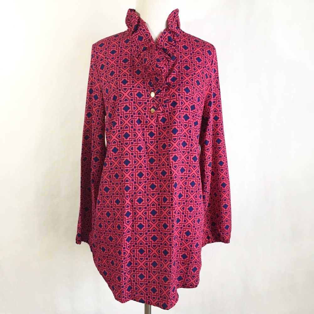 Mud pie long sleeve tunic blouse small pink blue